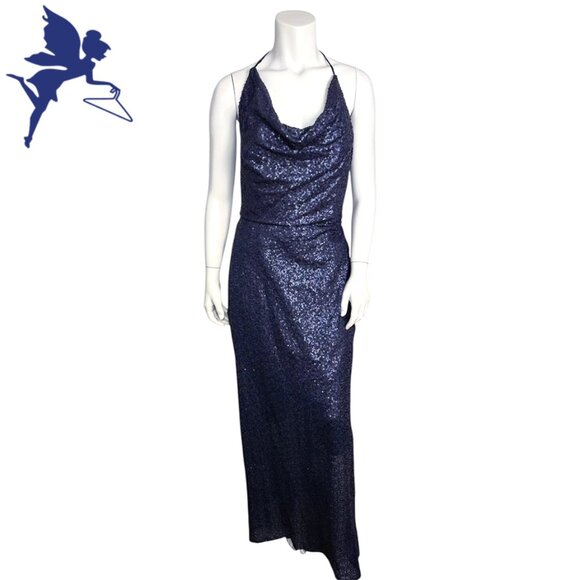 AMSALE Cowl Neck Halter Top  Sequin Evening / Bridesmaids Dress - Picture 2 of 9